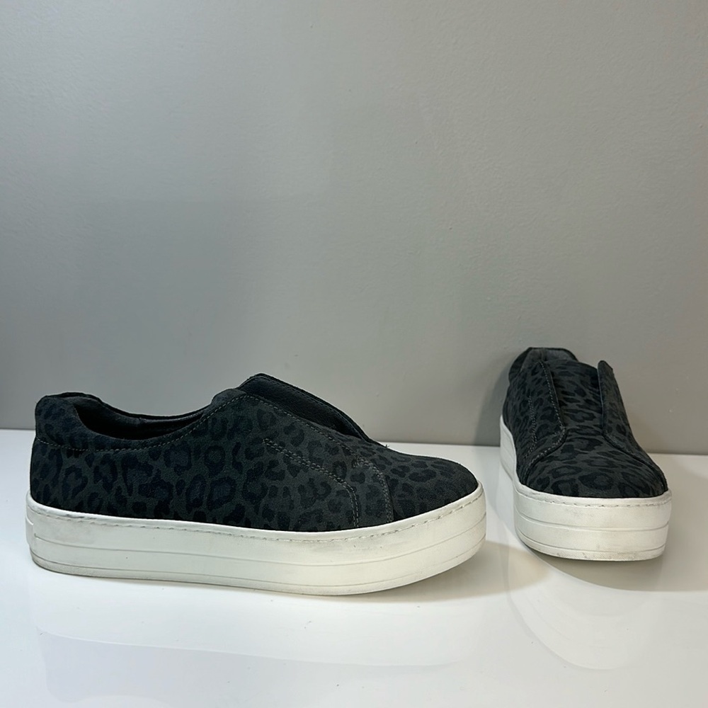 J Slides Gray Leather Animal Print Platform Slip On Sneakers Size 7.5